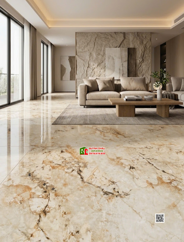 Gạch khổ lớn ấn độ 120x180 bóng kiếng kem vân đá