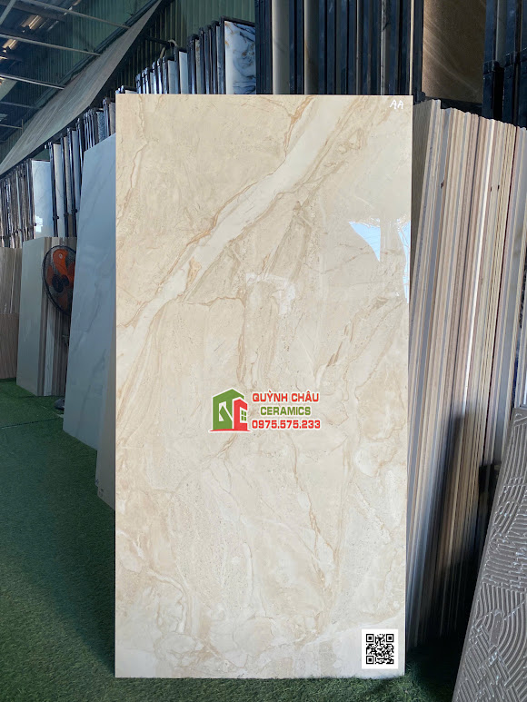 Gạch ấn độ vân đá vàng kem bóng kiếng 60x120cm cao cấp
