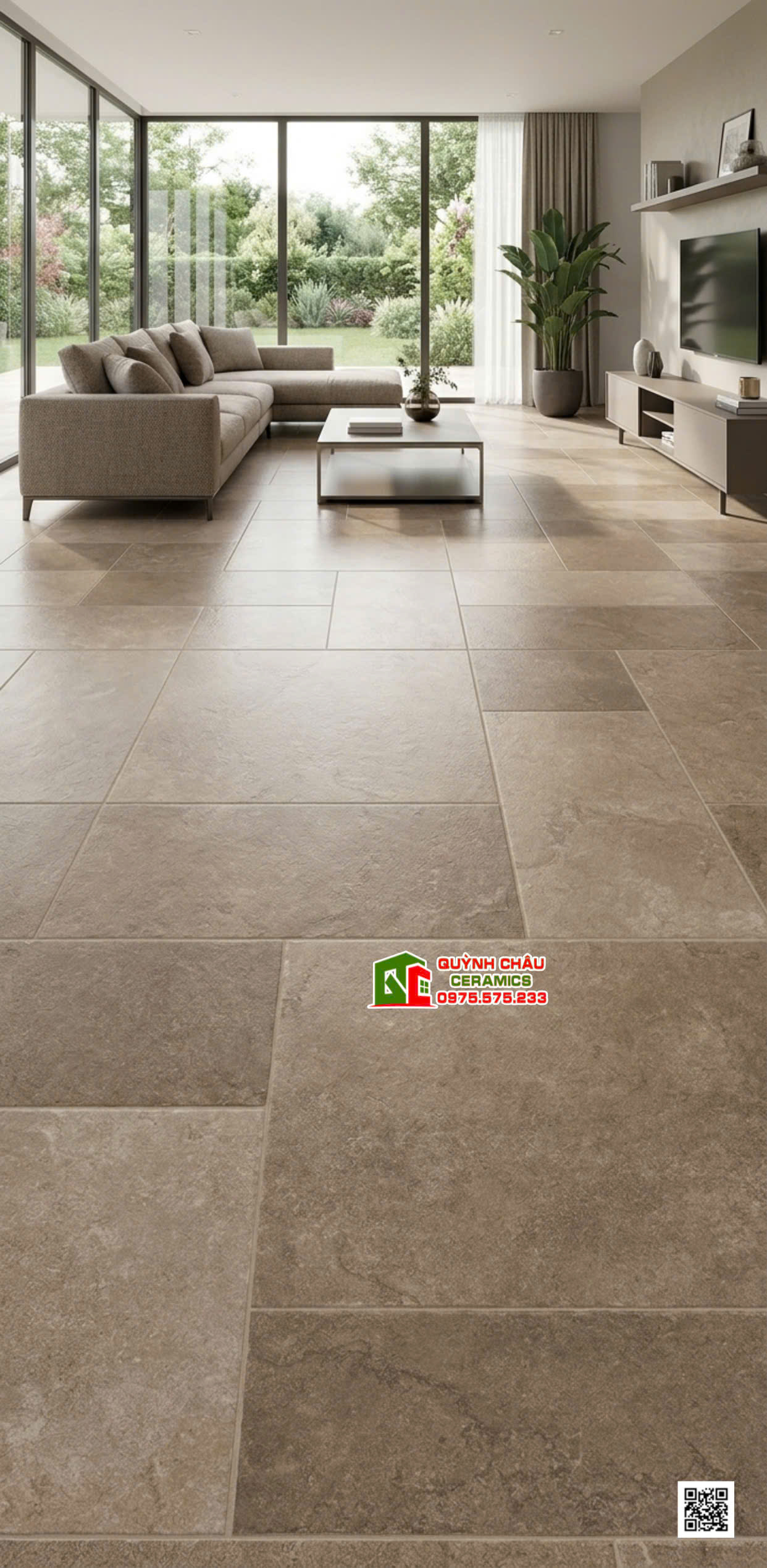 Gạch trung quốc 60x120 mix đa kích thước lát nền phòng khách
