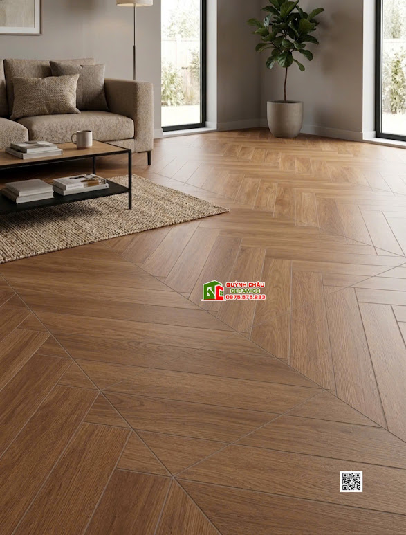 Gạch 60x120 nhập khẩu giả gỗ sồi lát phòng khách