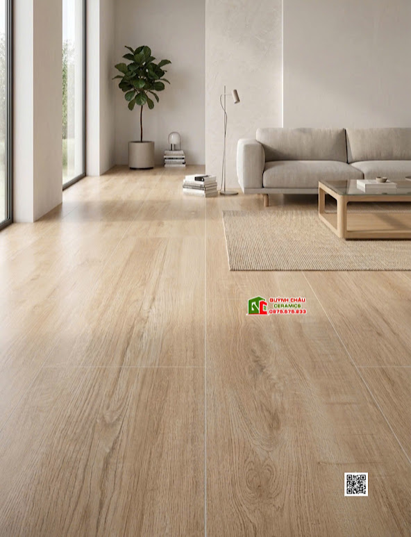 Gạch lát phòng khách vân gỗ vàng nâu nhạt 60x120cm trung quốc