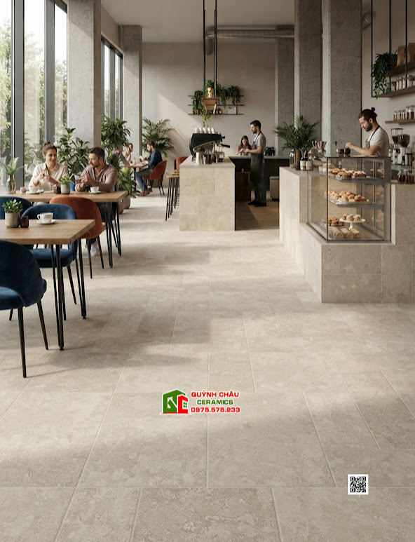 Gạch mix kích thước modul 60x120 lát nền quán cafe