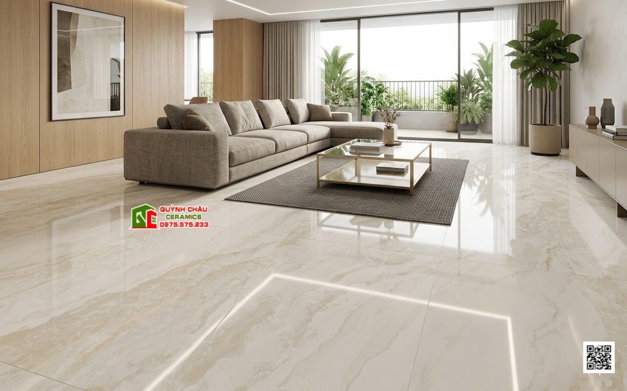 Gạch lát phòng khách 60x120 malaysia vân đá kem bóng kiếng