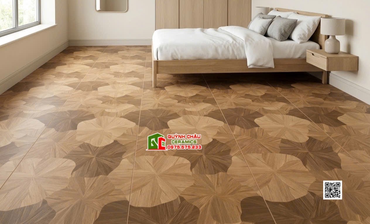 Gạch vân gỗ lá sen 60x120cm lát sàn phòng ngủ