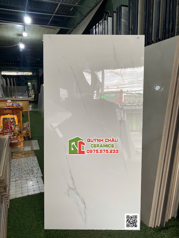 Gạch lát nền ấn độ 60x120 trắng bóng kính vân mây nhẹ