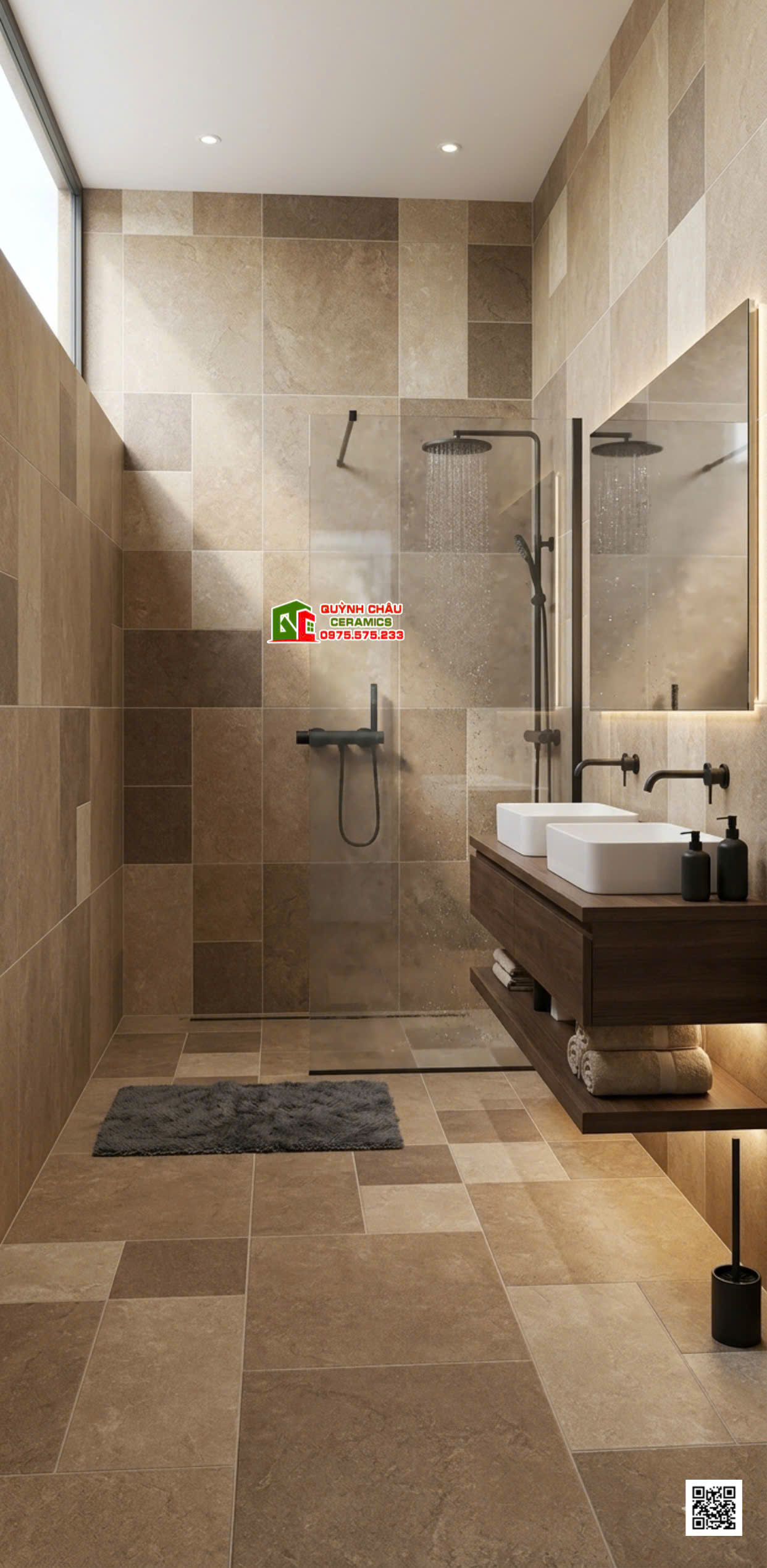 Gạch khổ lớn 60x120 ốp lát phòng tắm giả đá mix đa kích thước