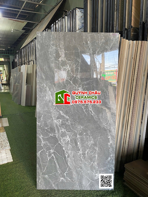 Gạch ốp lát 60x120 màu vân đá xám đậm bóng kính
