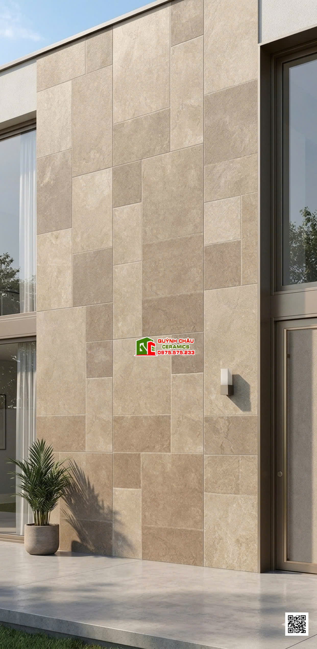 Gạch 60x120 giả đá mix đa kích thước ốp mặt tiền