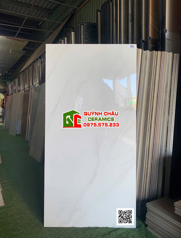 Gạch lát nền 60x120 bóng kính ấn độ trắng vân