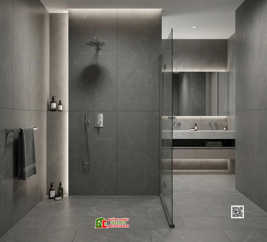 Gạch 60x120 kis mờ xám đậm ốp tường phòng tắm