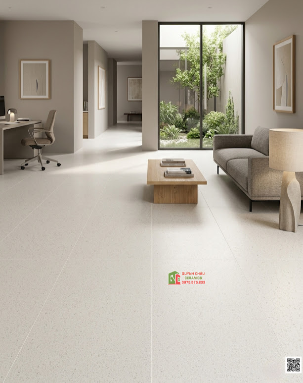 Gạch lát nền phòng khách 60x120 vân đá terrazzo ấn độ