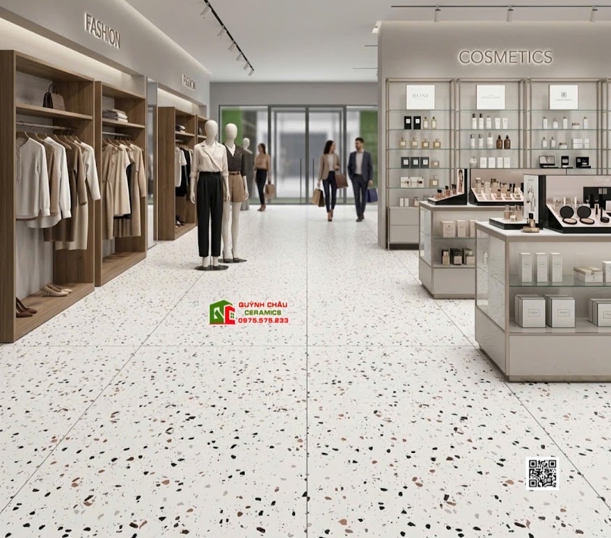 Gạch kis 60x120 terrazzo lát nền shop bán đồ thời trang