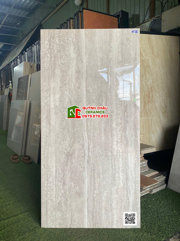 Gạch travertine apodio 60x120 vân đá xám nhạt bóng kiếng
