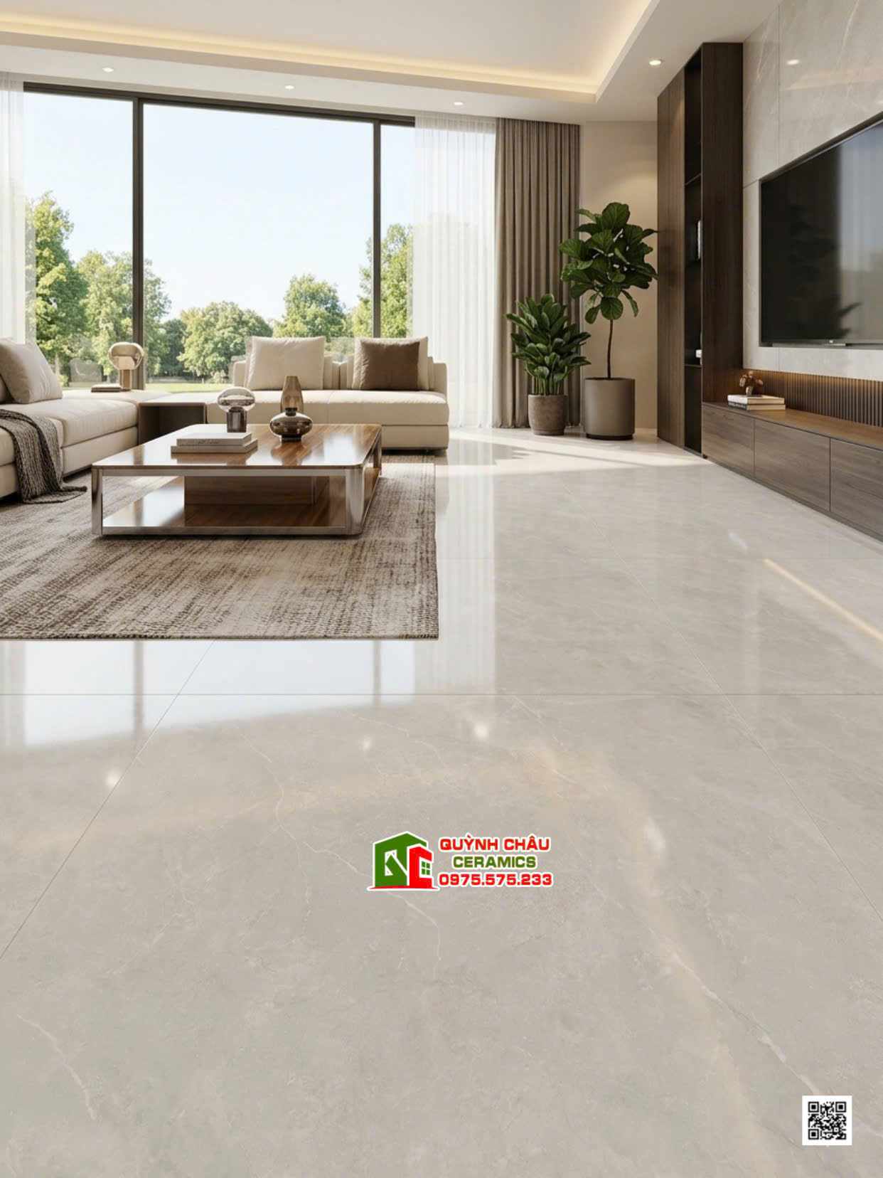 Gạch trung quốc 1000x1000 vân đá xám bóng kiếng lát phòng phách