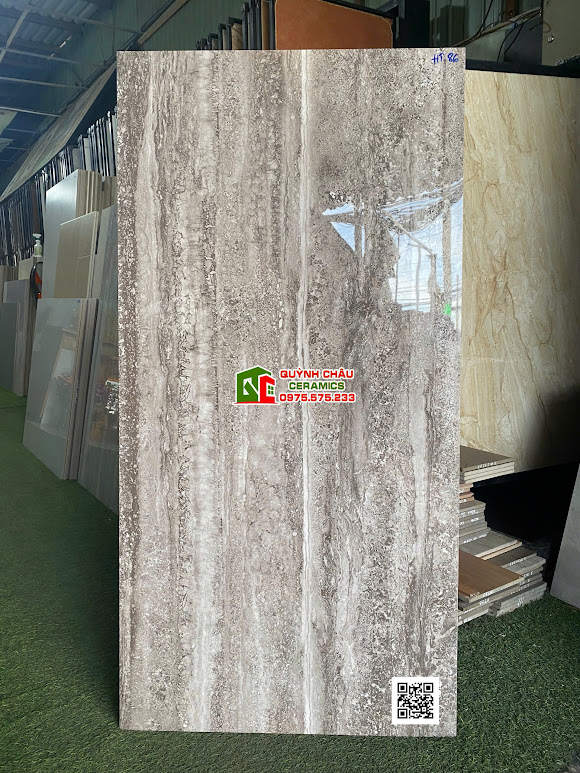 Gạch ốp lát 60x120 apodio vân đá travertine xám đậm bóng kiếng