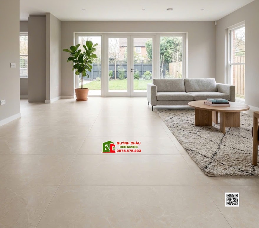 Gạch kis lát nền phòng khách 60x120 mờ vàng kem 